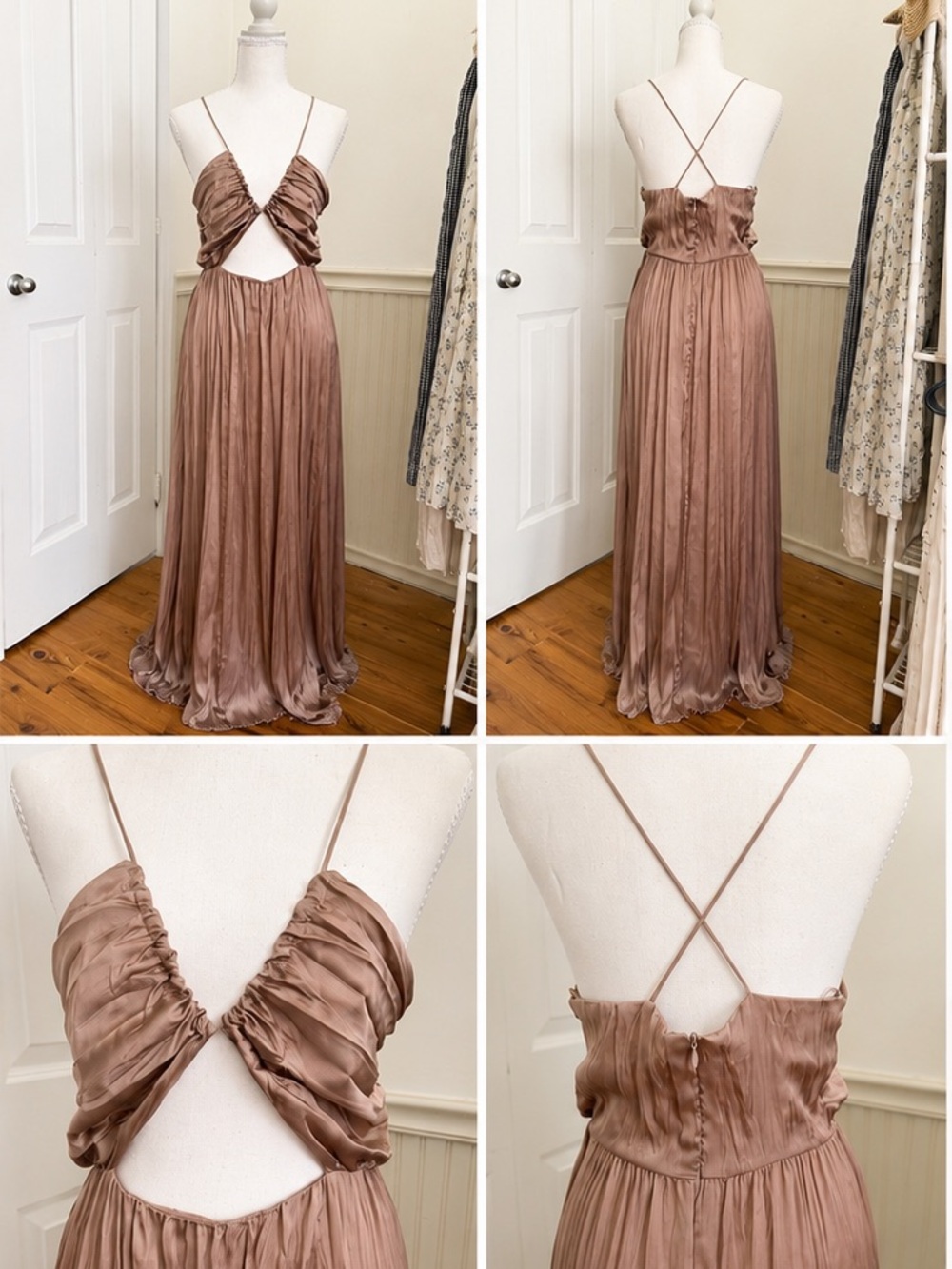 Zara Mauve Brown Satin Cutout Maxi Dress